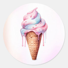 Roze Blauw Ice Cream Cone Verjaardagsfeest Ronde Sticker