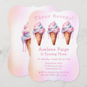 Roze Blauw Ice Cream Drie Scoops Verjaardagsfeest Kaart (Voorkant / Achterkant)