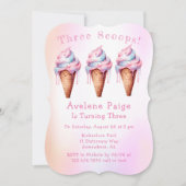 Roze Blauw Ice Cream Drie Scoops Verjaardagsfeest Kaart (Voorkant)