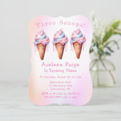 Roze Blauw Ice Cream Drie Scoops Verjaardagsfeest Kaart (Staand voorkant)