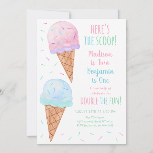 Roze Blauw Ice Cream Joint Verjaardag Kaart (Voorkant)