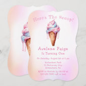 Roze Blauw Ice Cream Meisje Verjaardagsfeest Kaart (Voorkant / Achterkant)