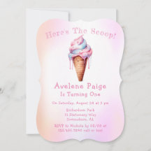 Roze Blauw Ice Cream Meisje Verjaardagsfeest