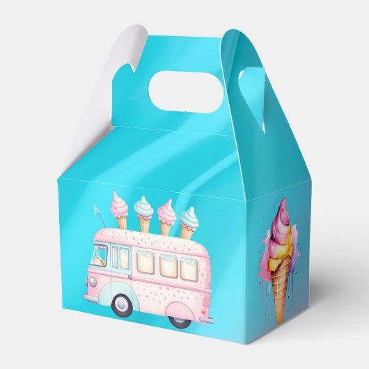 Roze Blauw Ice Cream Truck Verjaardagsfeest Bedankdoosjes (Achterkant)