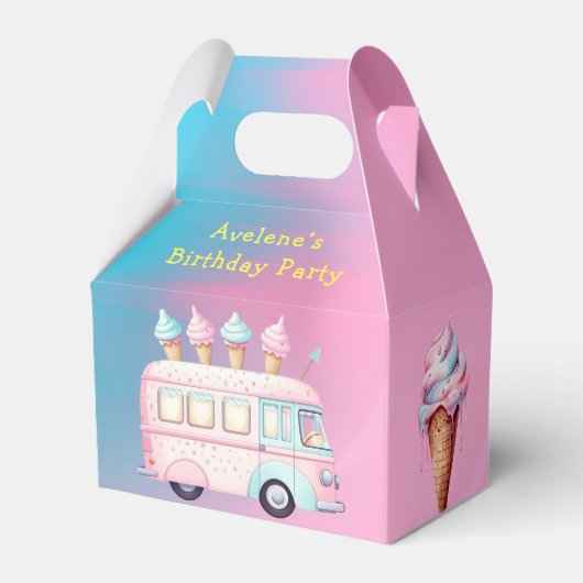 Roze Blauw Ice Cream Truck Verjaardagsfeest Bedankdoosjes (Voorkant Zijde)