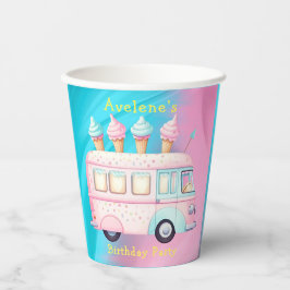 Roze Blauw Ice Cream Truck Verjaardagsfeest Papieren Bekers