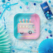 Roze Blauw Ice Cream Truck Verjaardagsfeest Papieren Bordje (Feest)