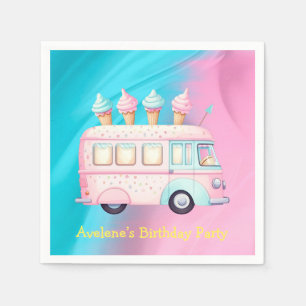 Roze Blauw Ice Cream Truck Verjaardagsfeest Servet