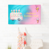 Roze Blauw Ice Cream Truck Verjaardagsfeest Spandoek (Insitu)
