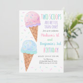 Roze blauw ijs twee schepjes gezamenlijke verjaard kaart (Staand voorkant)