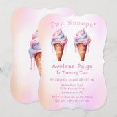 Roze Blauw Ijs Twee Scheppen Verjaardagsfeest Kaart (Voorkant / Achterkant)