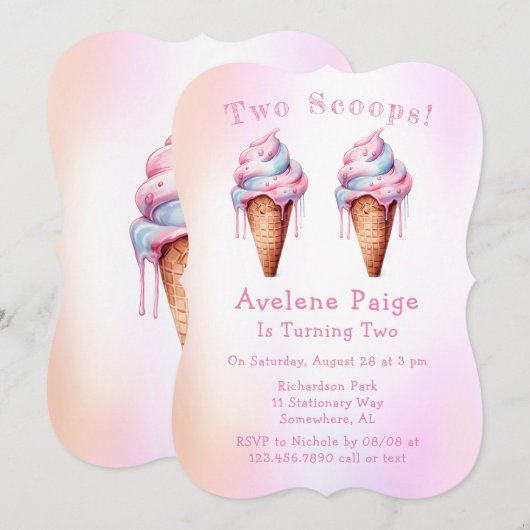 Roze Blauw Ijs Twee Scheppen Verjaardagsfeest Kaart (Voorkant / Achterkant)