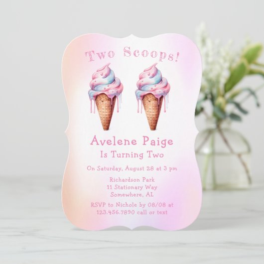 Roze Blauw Ijs Twee Scheppen Verjaardagsfeest Kaart (Staand voorkant)