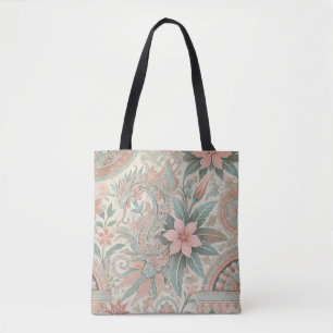 Roze Blauw Indonesische Batik Bloemenpatroon Tote Bag