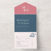 Roze & Blauw Katoen Snoep Bruiloft | All In One Uitnodiging (Binnen)