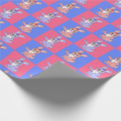 Roze Blauw Kawaii Schattige Geruite Konijnenkonijn Cadeaupapier (Hoek)