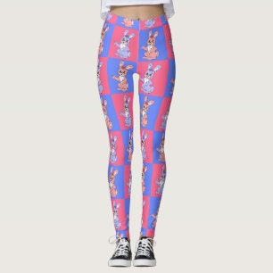 Roze Blauw Kawaii Schattige Geruite Konijnenkonijn Leggings