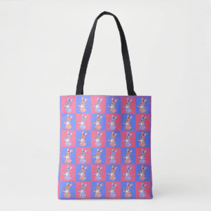 Roze Blauw Kawaii Schattige Geruite Konijnenkonijn Tote Bag