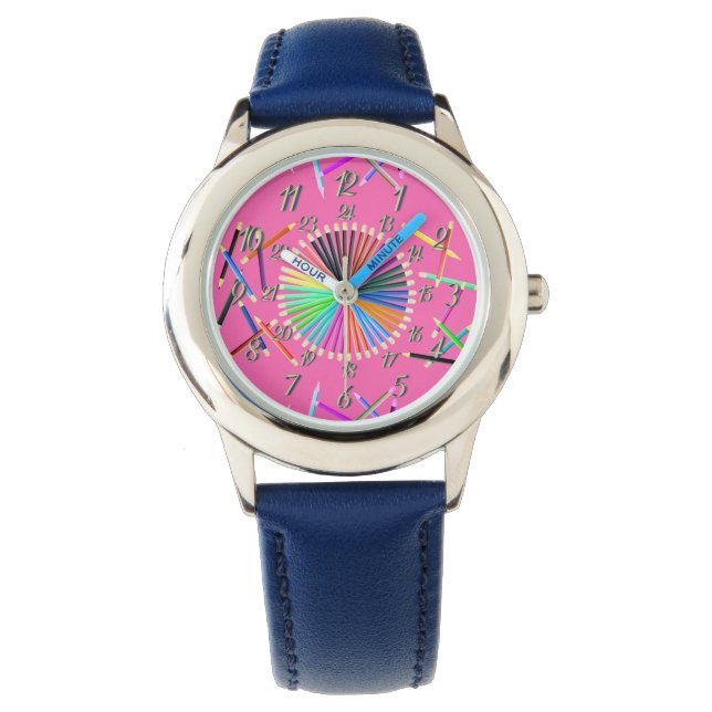 Roze blauw kleurenwieltje horloge (Voorkant)