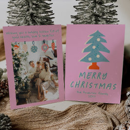  Roze Blauw Kleurrijke Funky Tree Christmas Feestdagenkaart