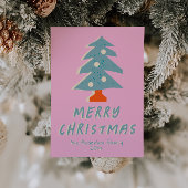  Roze Blauw Kleurrijke Funky Tree Christmas Feestdagenkaart