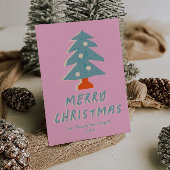  Roze Blauw Kleurrijke Funky Tree Christmas Feestdagenkaart