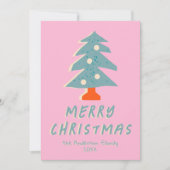  Roze Blauw Kleurrijke Funky Tree Christmas Feestdagenkaart (Voorkant)