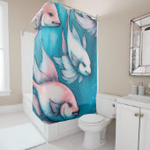 Roze Blauw Krijt Tekening Vis Douchegordijn (In situ)