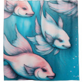 Roze Blauw Krijt Tekening Vis Douchegordijn (Voorkant)