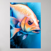 Roze Blauw Krijt Tekening Vis Poster (Voorkant)