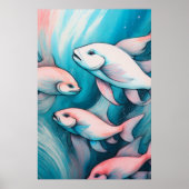 Roze Blauw Krijt Tekening Vis Poster (Voorkant)