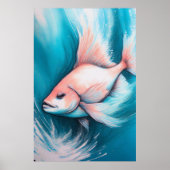 Roze Blauw Krijt Tekening Vis V Poster (Voorkant)
