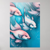 Roze Blauw Krijt Tekening Vis VI Poster (Voorkant)