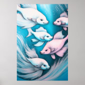 Roze Blauw Krijt Tekening Vis VII Poster (Voorkant)