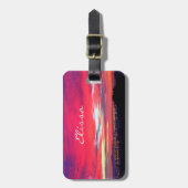 Roze blauw kust zonsondergang fotoscript aangepast bagagelabel (Voorkant verticaal)