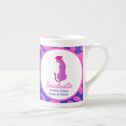 Roze & Blauw Leopard Afstuderen Edition Porselein Kop (Rechts)