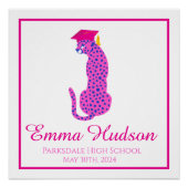 Roze & Blauw Leopard Afstuderen Glanzend Poster (Voorkant)