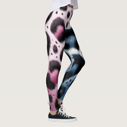 Roze & Blauw Leopard Bont Dierenprint Vlekken Leggings (Rechts)