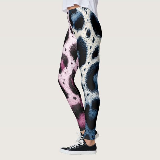 Roze & Blauw Leopard Bont Dierenprint Vlekken Leggings (Links)