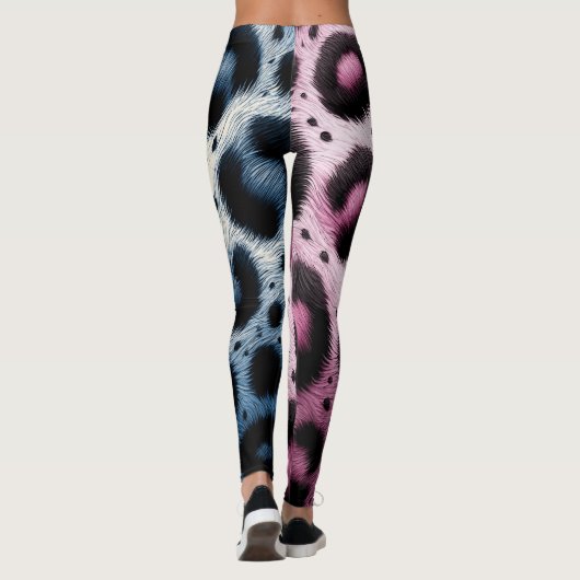 Roze & Blauw Leopard Bont Dierenprint Vlekken Leggings (Achterkant)