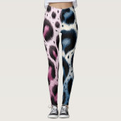 Roze & Blauw Leopard Bont Dierenprint Vlekken Leggings (Voorkant)
