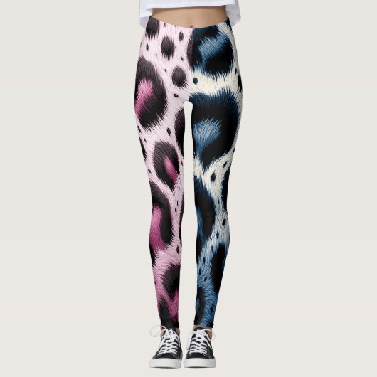 Roze & Blauw Leopard Bont Dierenprint Vlekken Leggings (Voorkant)