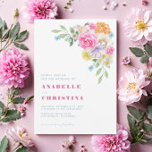 Roze Blauw Lila Waterverf Bloemen Levendige Bruilo Kaart