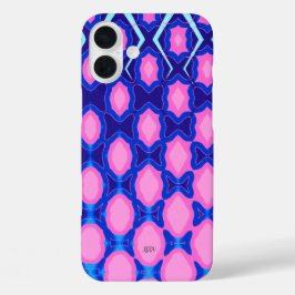 Roze Blauw Marine Geometrisch patroon iPhone 16 Plus Hoesje
