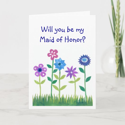Roze, Blauw, Mauve Flowers Maid of Honor Request (Voorkant)