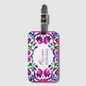 Roze blauw Mexicaans Spaans Talavera tegels Bagagelabel (Voorkant (verticaal))