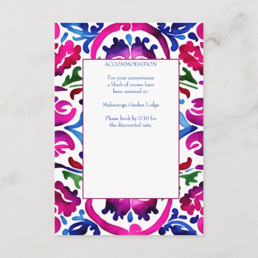 Roze blauw Mexicaans Talavera tegels bruiloft deta Informatiekaartje (Achterkant)