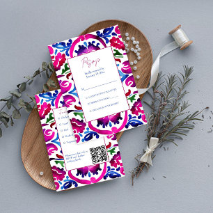 Roze blauw Mexicaans Talavera tegels bruiloft RSVP Informatiekaartje