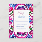 Roze blauw Mexicaans Talavera tegels bruiloft RSVP Informatiekaartje (Voorkant)