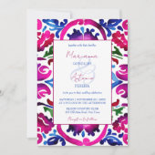 Roze blauw Mexicaans Talavera tegels bruiloft sjab Kaart (Voorkant)